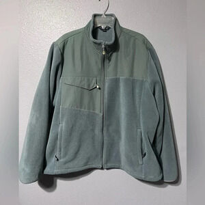 Lands End Jacket Coat Green Men's XXL (2XL) Full Zip Fleece Lined w/toggle Waist